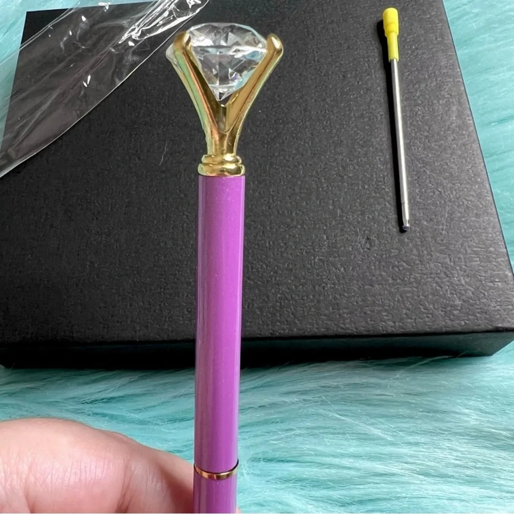 Diamond Top Purple METAL Ballpoint Pen With Black Ink Refill PinkRainCloud